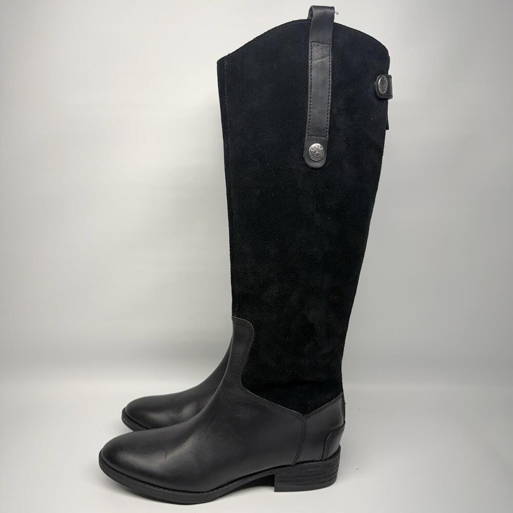 Sam Edelman Black Leather Suede Riding Boots Classic Size 5.5 Equestrian Preppy